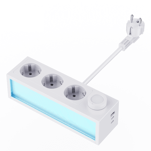 3-Socket Power Strip with RGB Light Control Wheel – 2M Cable – Model E62
