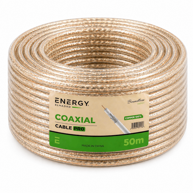 50m Coaxial Cable Roll transparent– 0.8 CCS – 96 Braids – High Quality